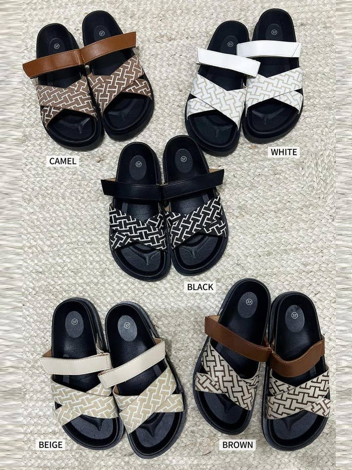 No Doubt Shoes – wholesale Sandals – Women's – CHUNKY DESIGNER CROSS STRAP SLIDER SANDALS 1