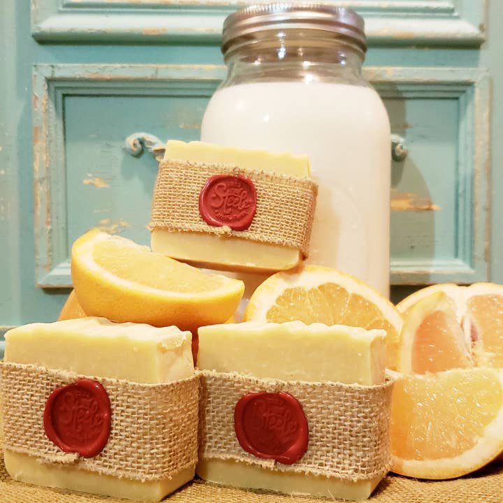 Goaty Grapefruit Goat Milk Soap for wholesale by Steele Family Farm