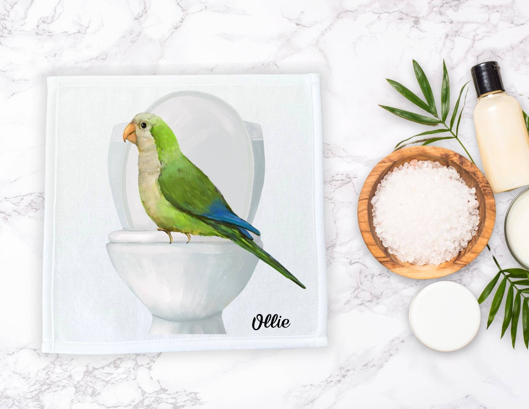 MerikaArt - Wholesale Wash Cloth - Quaker Parrot Toilet Perch Washcloth – A Fun Bird Lover's Essential5