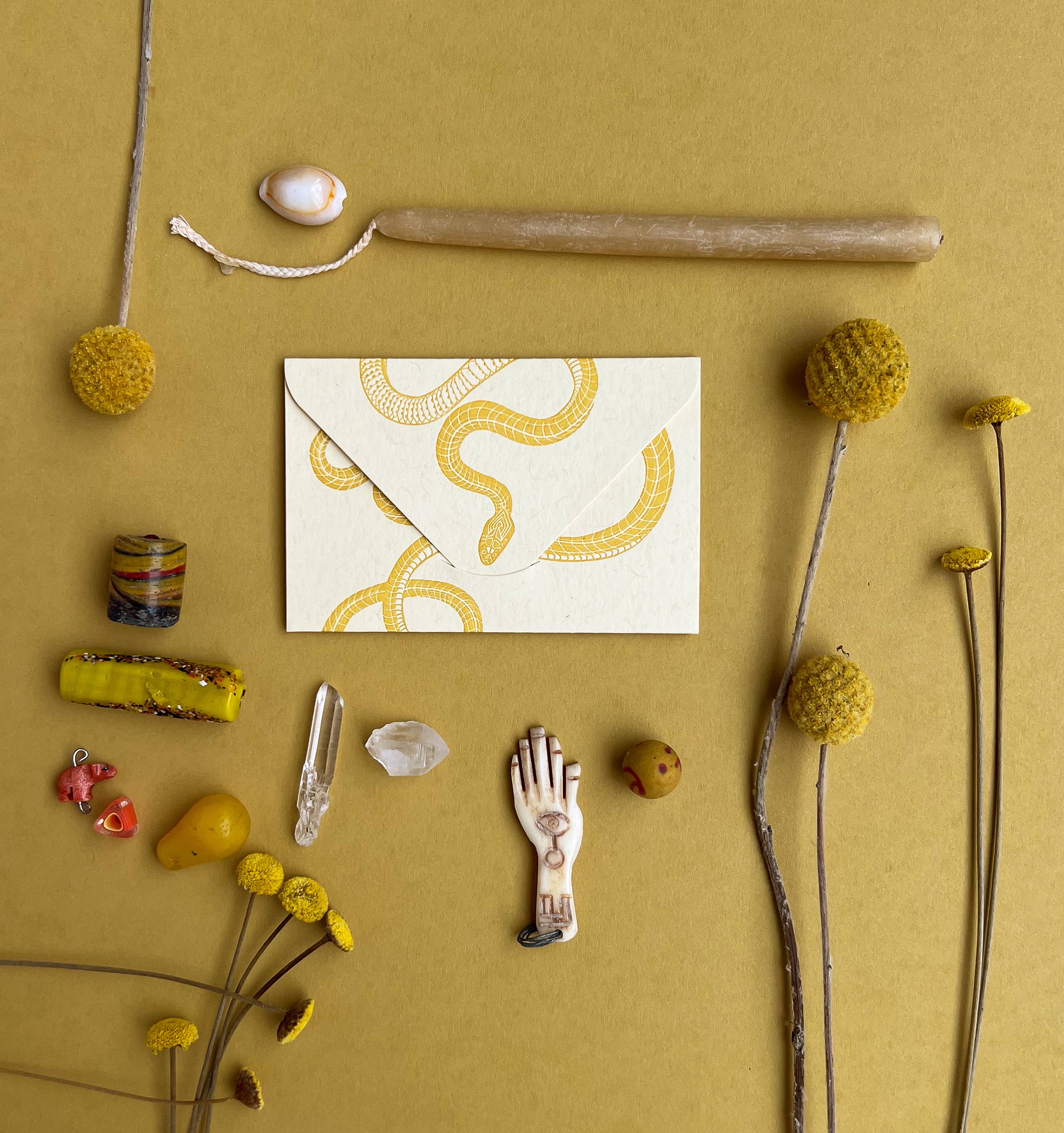 Blackbird Letterpress - Wholesale Everyday Greeting Card - snake yellow gold mini card9