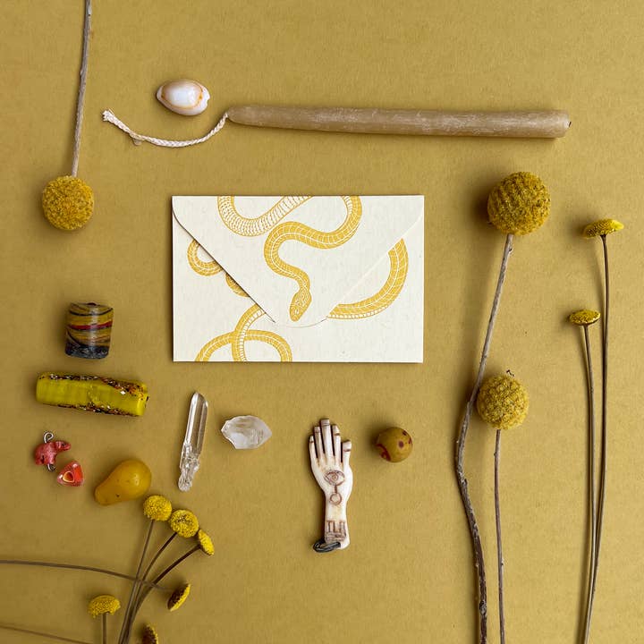Blackbird Letterpress - Wholesale Everyday Greeting Card - snake yellow gold mini card9