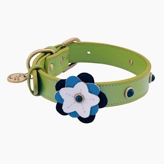 Dosha Dog - Wholesale Pet collar – Dog - Happy Camper Dog Collar/Leash - Green, Flower, Blue Sodalite