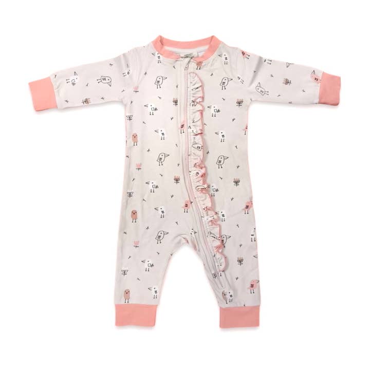 Bloemblaadje roze Babyjumpsuit met ruches en ritssluiting voor vogels (biologische jersey) voor groothandel op Faire