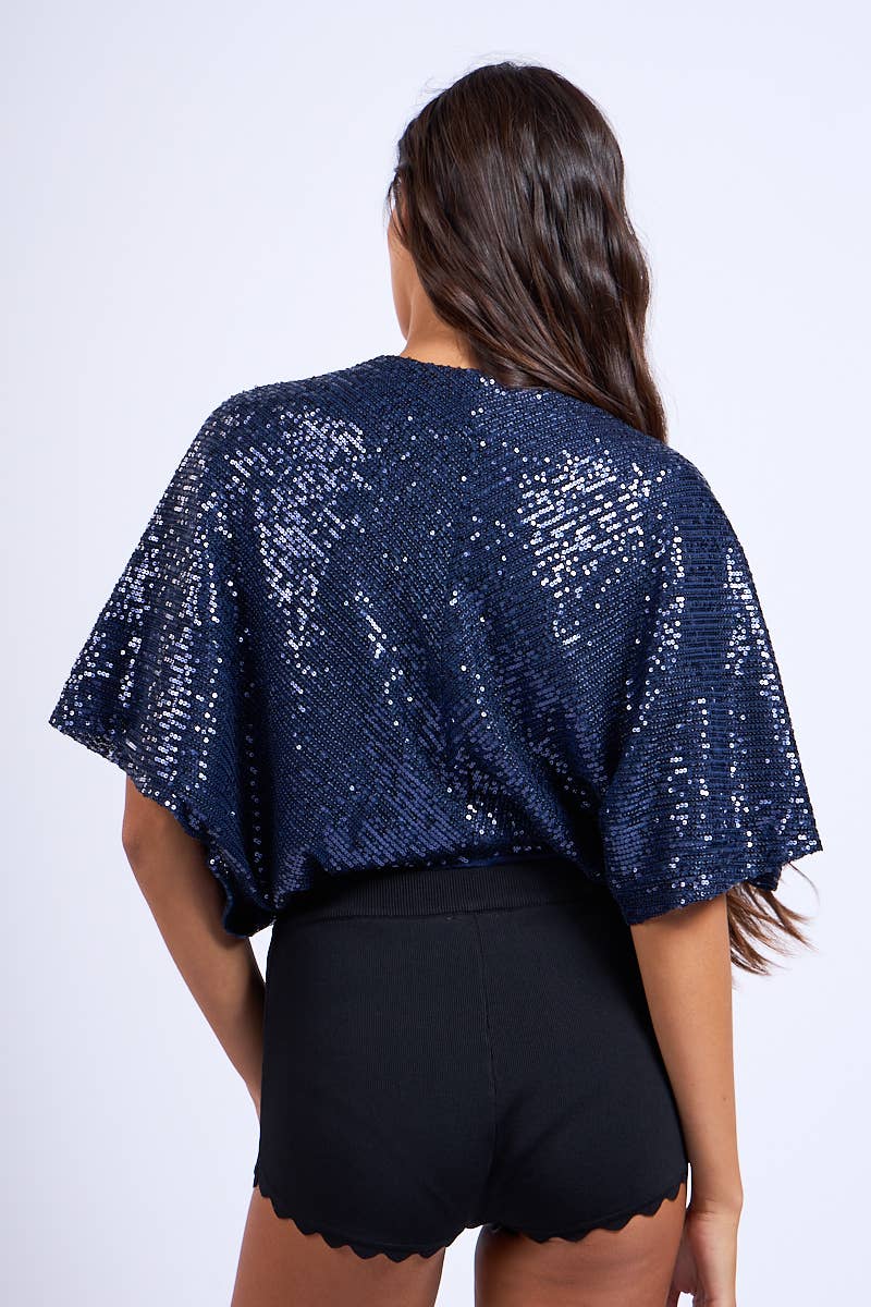 Sky to Moon - Wholesale Bodysuit - Women's - SEQUIN GLITTER PLUNGING NECK HALF SLEEVE BODYSUIT7