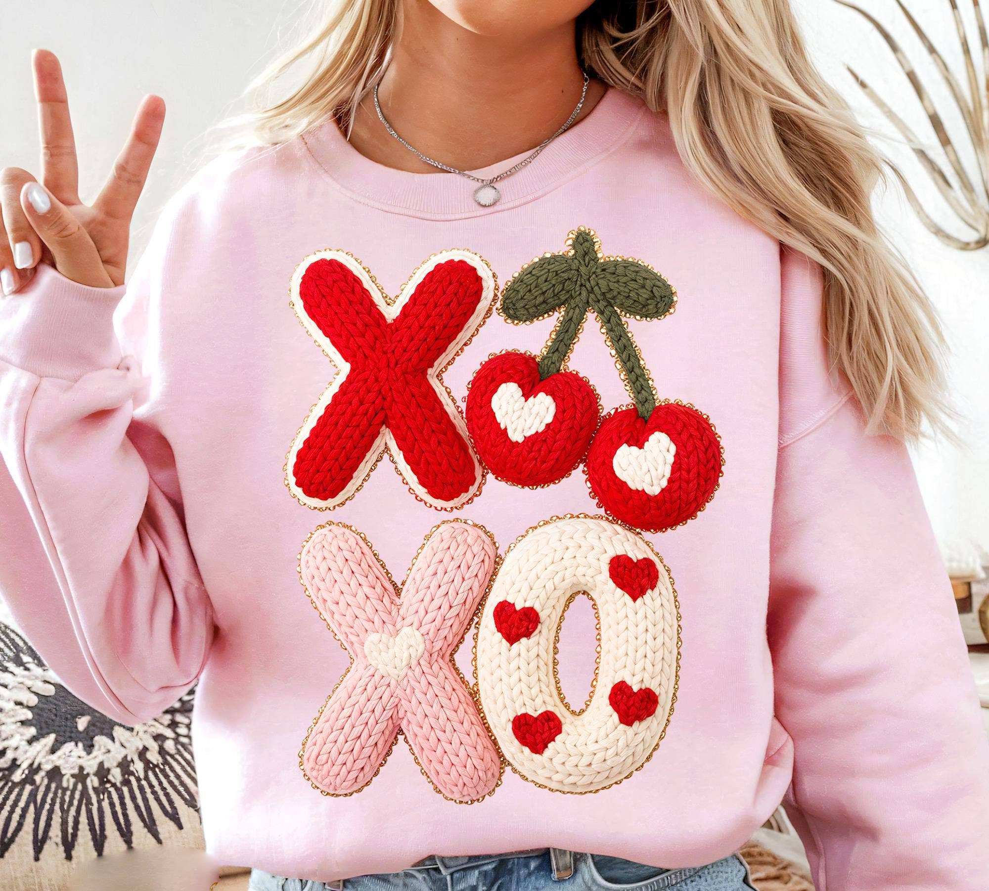 DLT Ecommerce – T-shirt gráfica - Mulher por atacado – Camisola do Dia dos Namorados, Sweatshirt de Croché com Fio Falso para o Dia dos Namorados