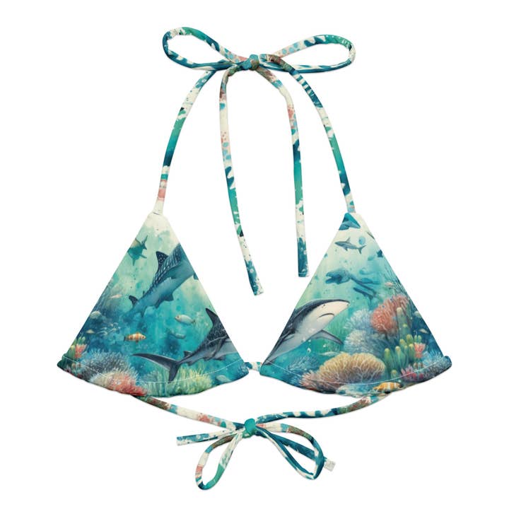 Shark Frenzy String Bikini Top♻️ for wholesale by The Dive Compass