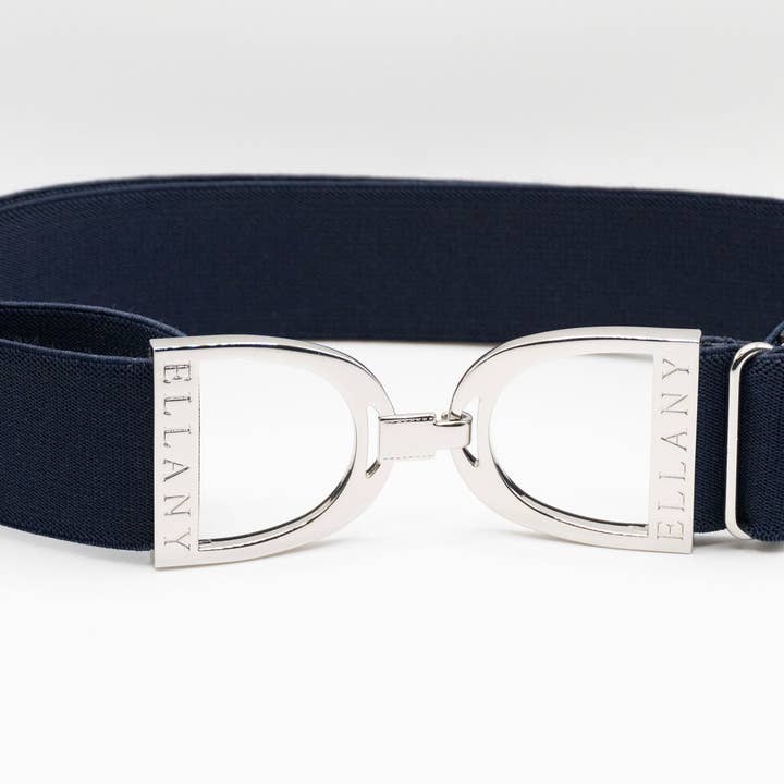 Bleu marine - Ceinture élastique à étrier argentée de 1,5 po pour la vente par Huston x Ellany