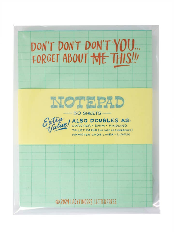 Don't You Forget About This Risograph Notepad for wholesale by Ladyfingers Letterpress