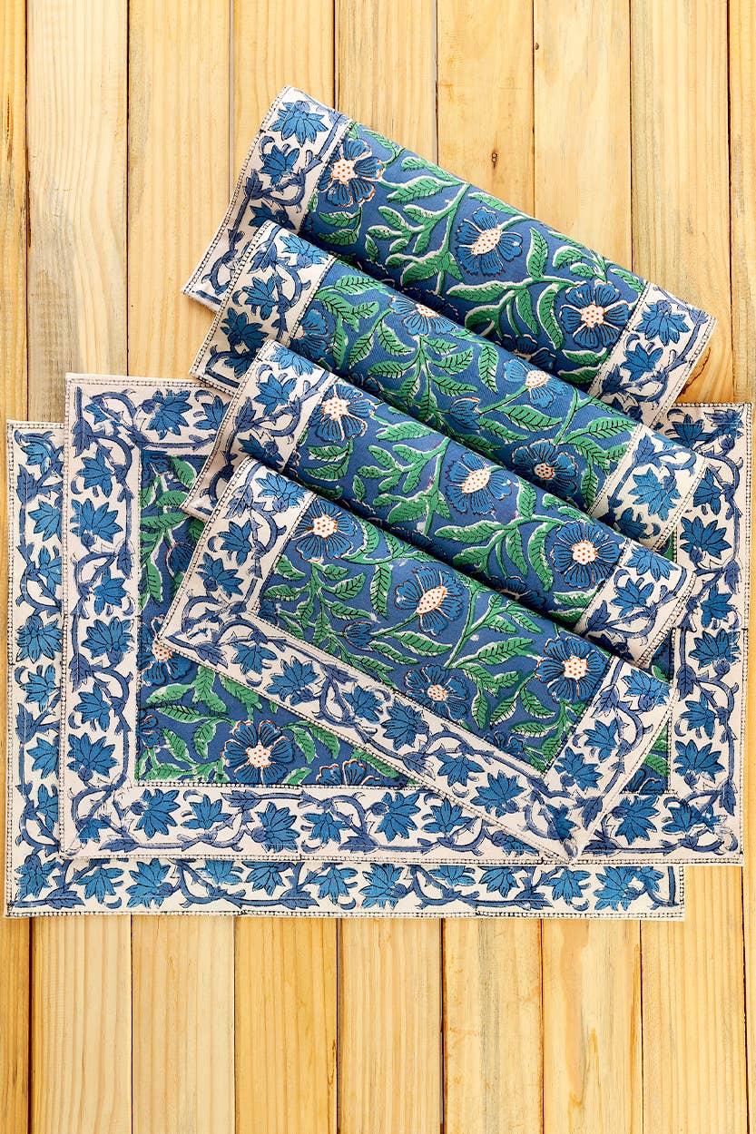 Sevya Handmade - Vente Sets de table - Sets de 6 sets de table floraux Sage & Blue