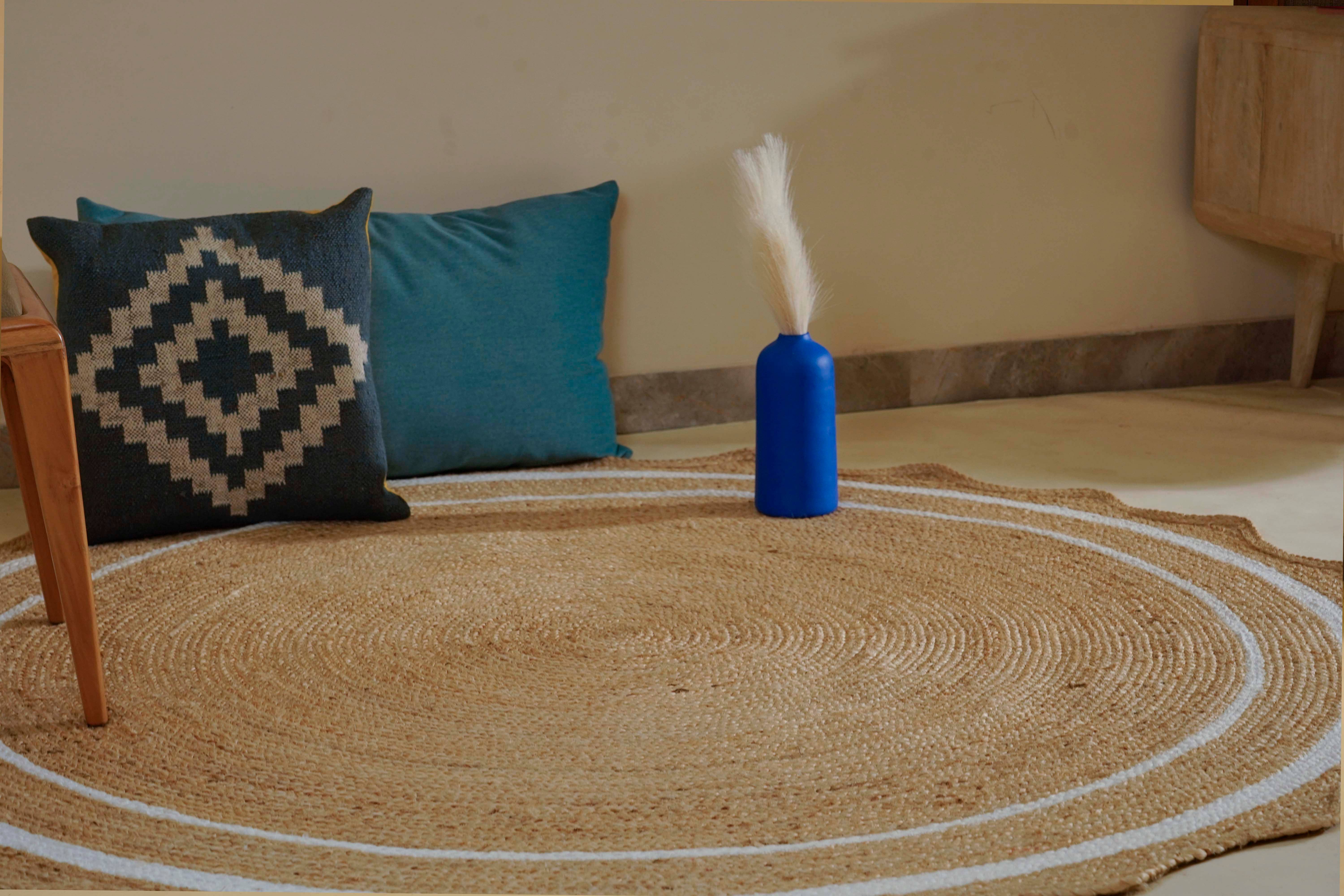 Chouhan Rugs - Wholesale Area Rug - Handmade Round Scalloped Jute Rug White Double Border Rug5