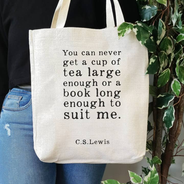 C.S Lewis 'Cup of Tea Large Enough' Large Tote Bag for wholesale by Bookishly (US Duties Paid)
