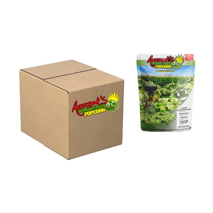 Azzizahs naturlægemidler grøn popcorn ~ Krydret-Sharp Cheddar, 5 oz for engroshandel hos Azzizah’s Herbal Green Popcorn