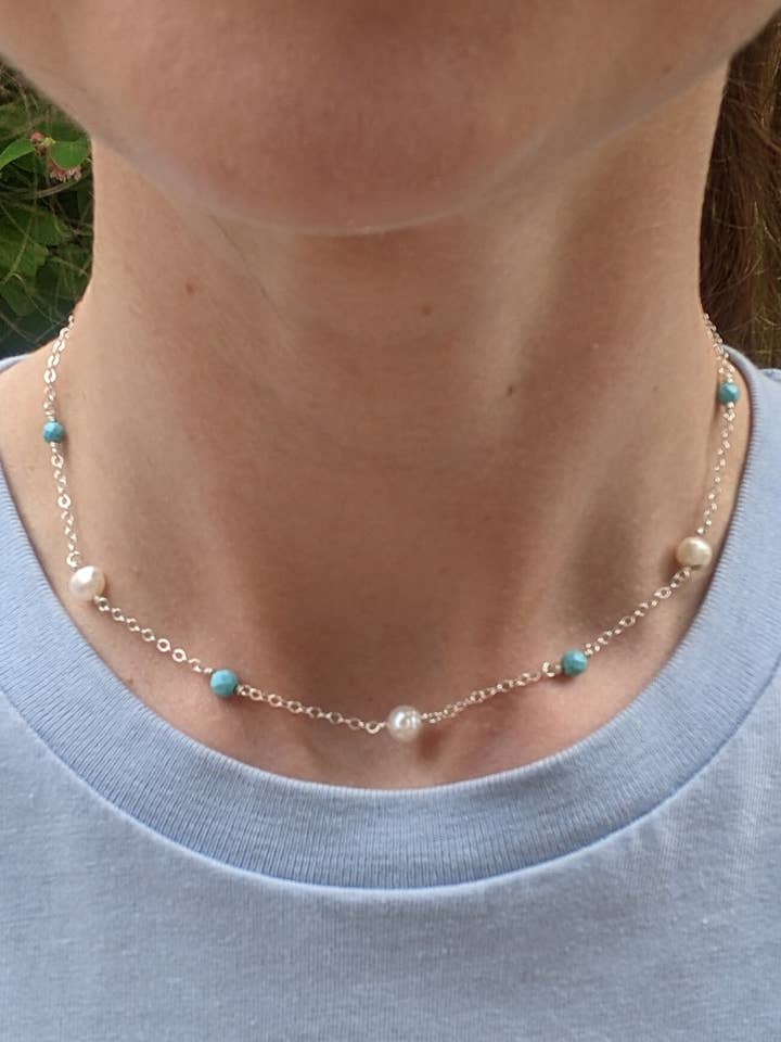 Turquoise and Pearl Necklace for wholesale by Freya Adventure Awaits