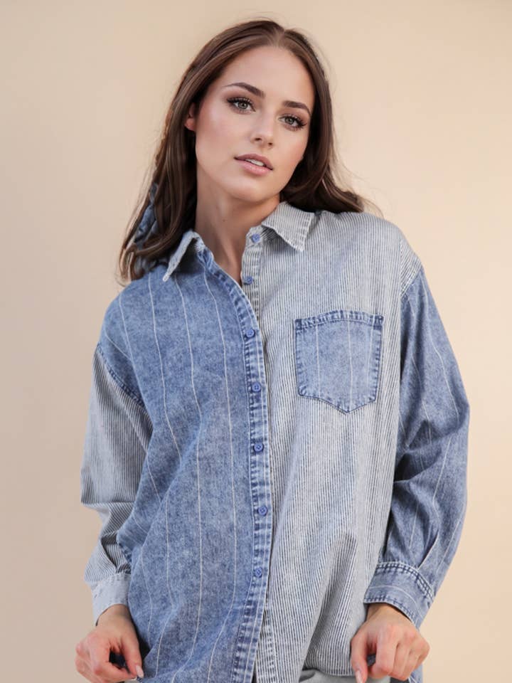 NT12282-Haut à rayures en blocs de couleur délavé minéral pour la vente par VERY J