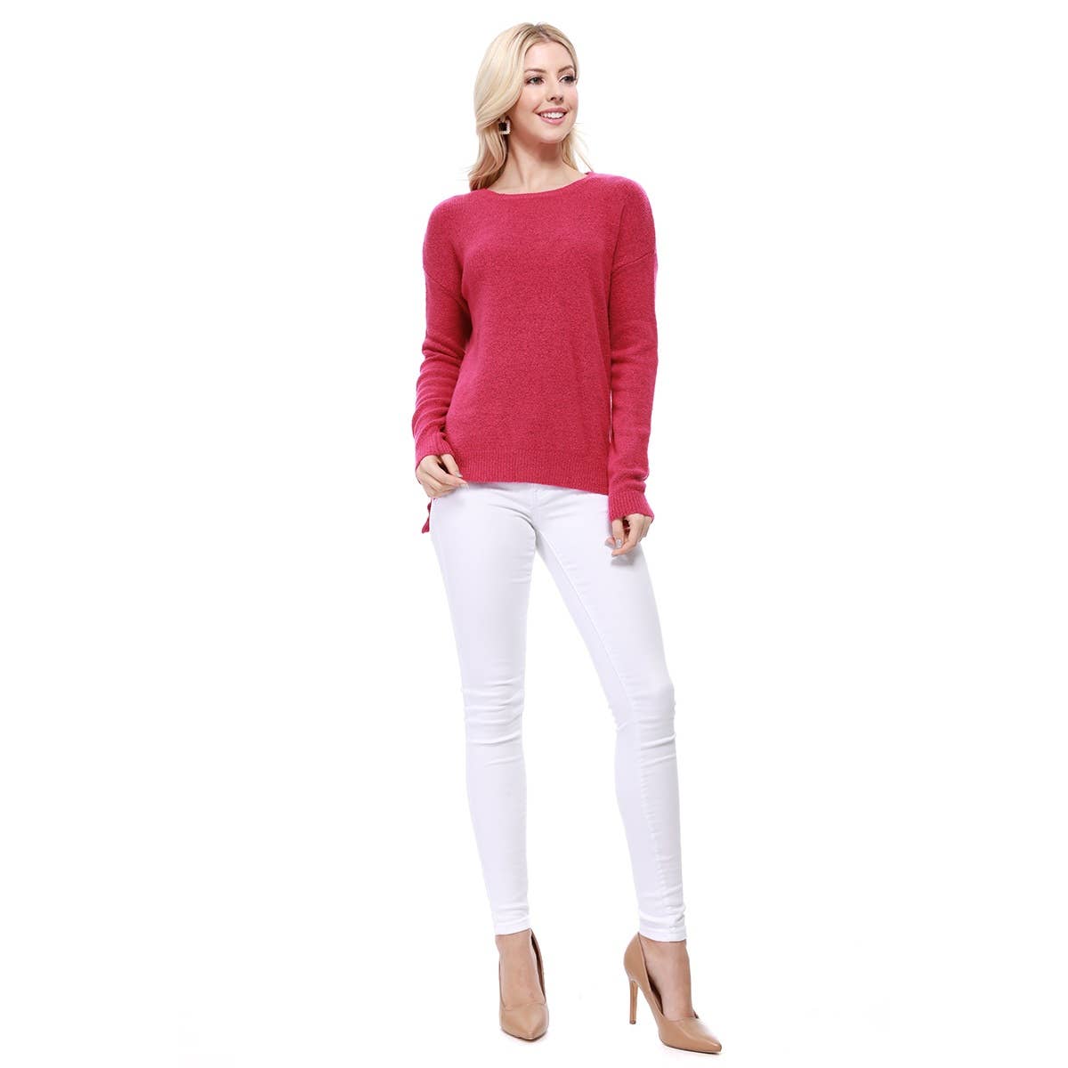 Mak – wholesale Pullovertröja - Dam – Crewneck stickad tröja med sidoslits MK801524