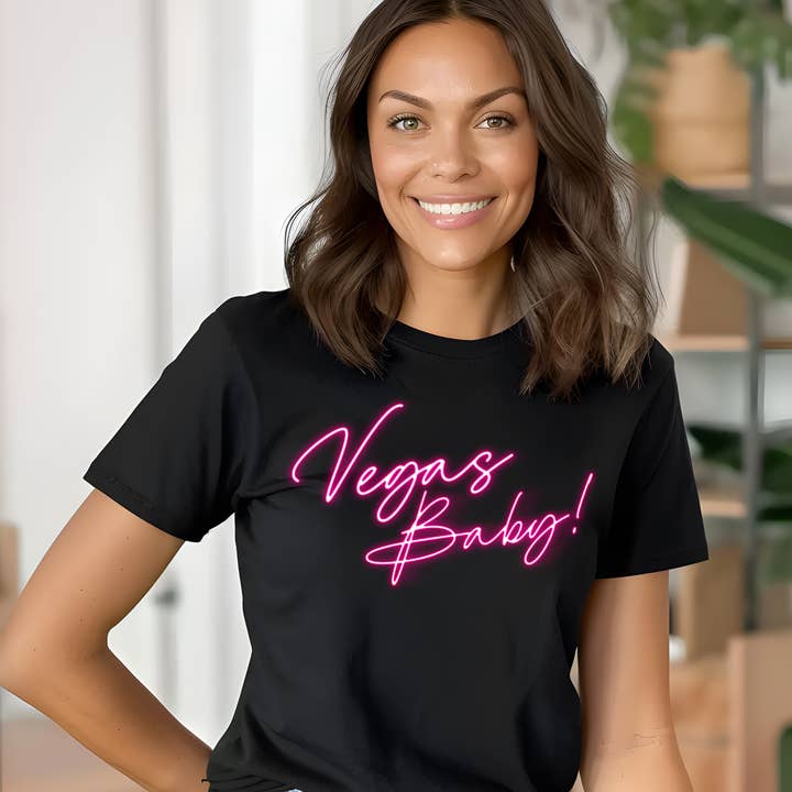 Las Vegas baby or Your Custom Glow Effect Text Shirt for wholesale by Black Sheep Lab