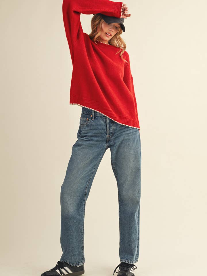 &MERCI - Wholesale Knit Sweater - Women's - CONTRAST KNIT SCALLOPED EDGE SWEATER MSW1111443