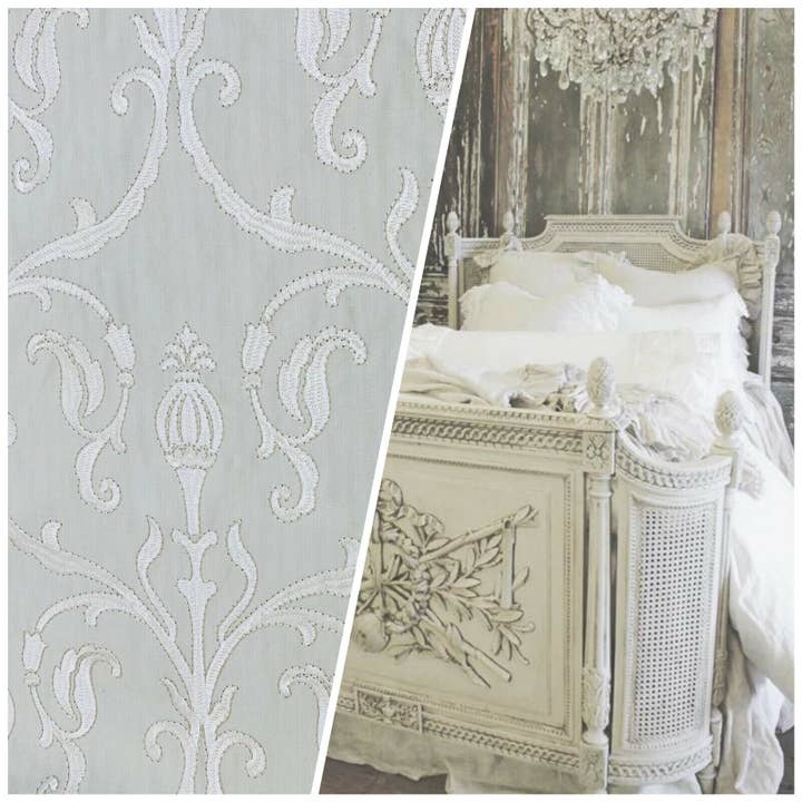 100% katoenen stof bloemen damast borduurwerk - wit op wit voor wholesale door Fancy Styles Fabric