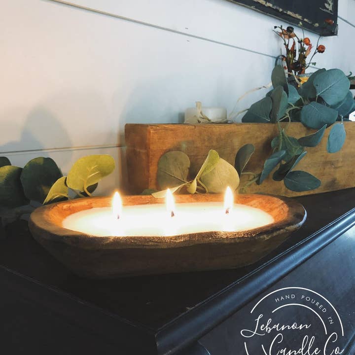 Lebanon Candle Company - Wholesale Jar/filled candle - Wooden Dough Bowl Candle with Buffalo Plaid Bow2