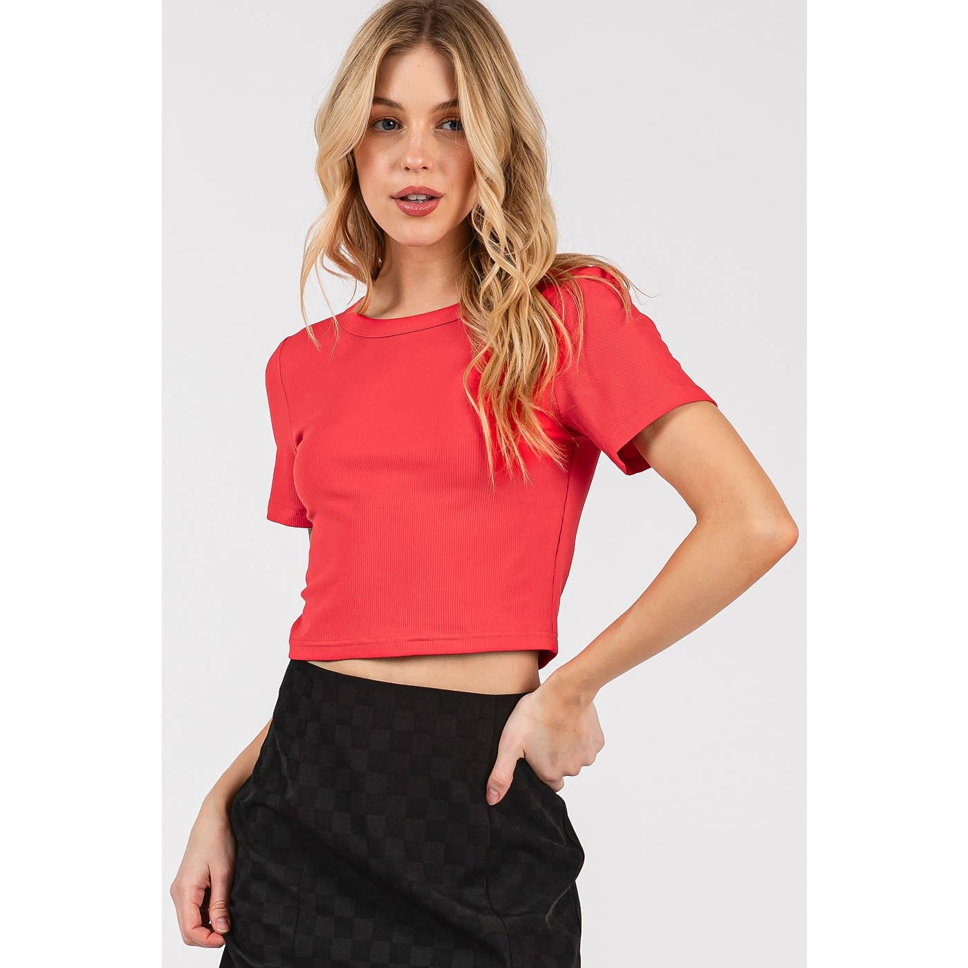 mittoshop - Wholesale Knit Top - Women's - RIBBED ROUND NECK SHORT SLEEVE BASIC CROP TEE12