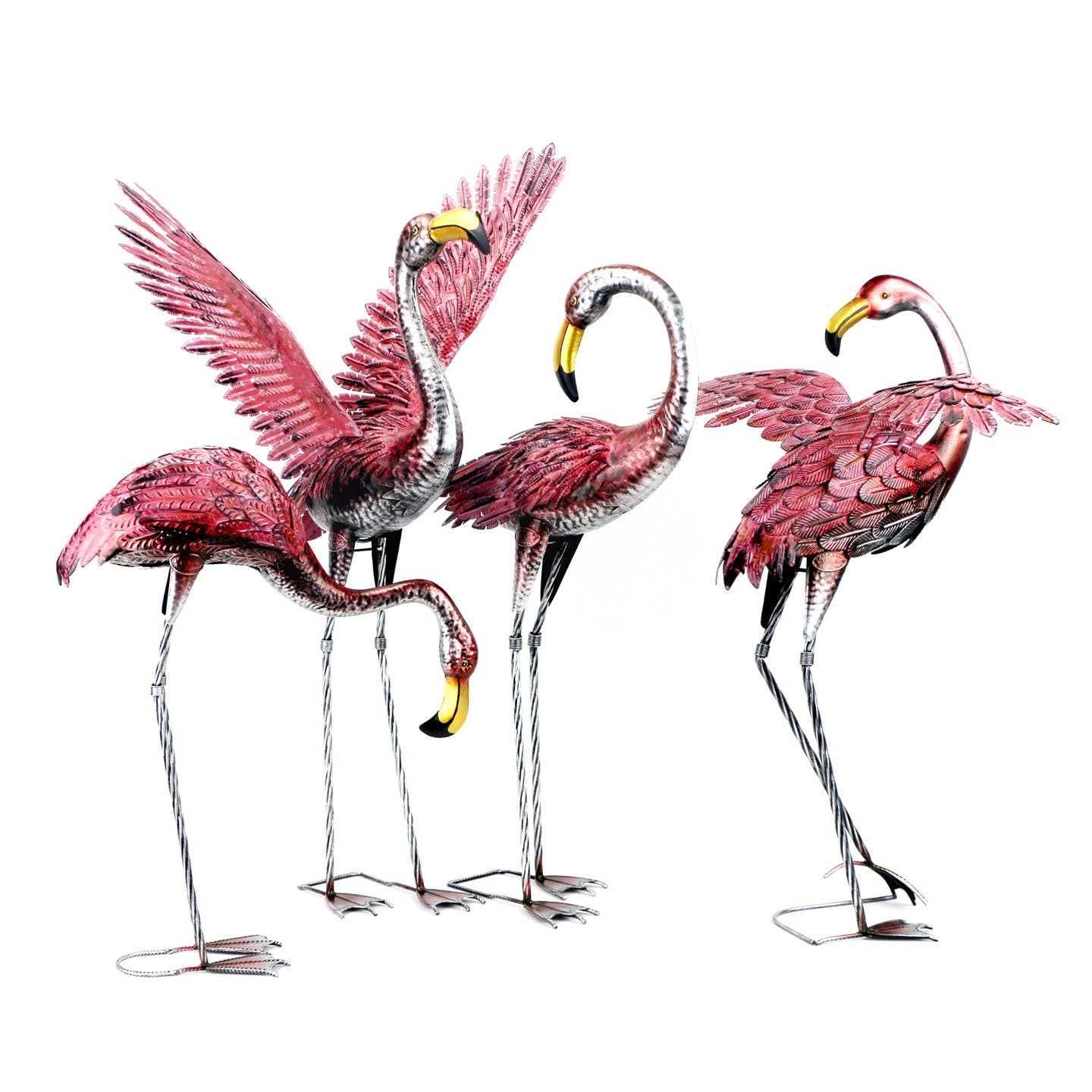 Zaer Ltd. International - Wholesale Garden/Lawn Stake - 41.3" Tall Metallic Pink Flamingo Garden Stakes- 4PC/Set6
