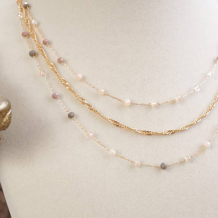PennyLine inc - Wholesale Beaded/Pearl Necklace - Layered Whispers – Multi-Strand Dainty Beaded and Chain Necklace