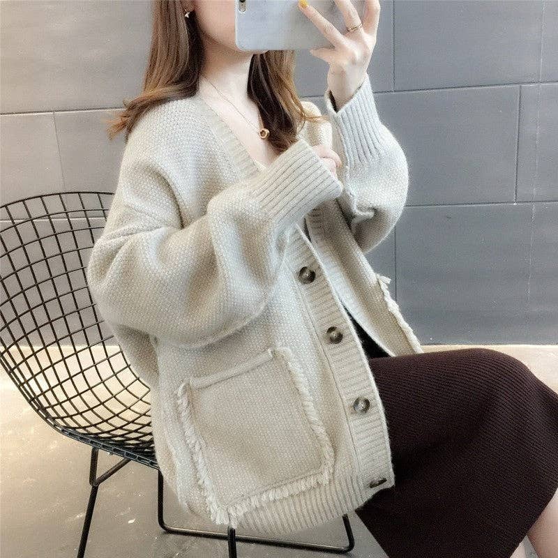 UZ Wholesale Store – wholesale Cardigan – Women’s – Solid Color V-Neck Cardigan Sweater Coat5