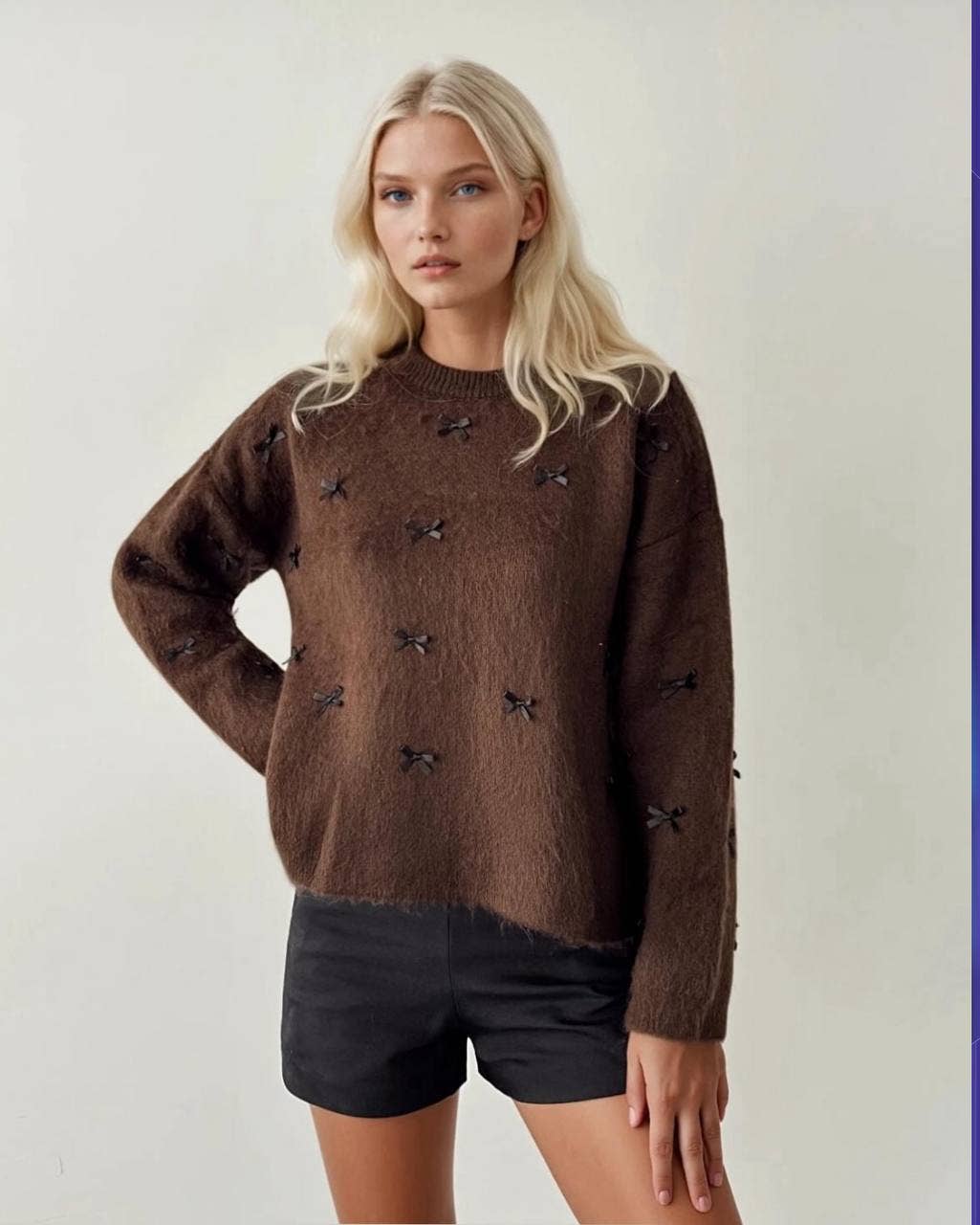 Anaz - Wholesale Knit Sweater - Women's - Bow Crewneck Sweater5