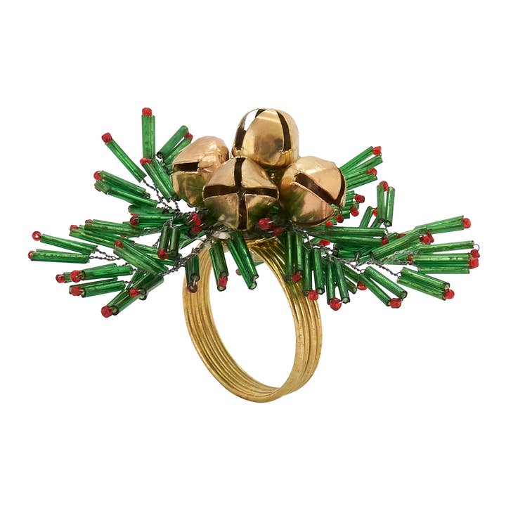 Fennco Styles - Wholesale Napkin ring - Red and Green Beaded Snowflake and Bells Napkin Ring1