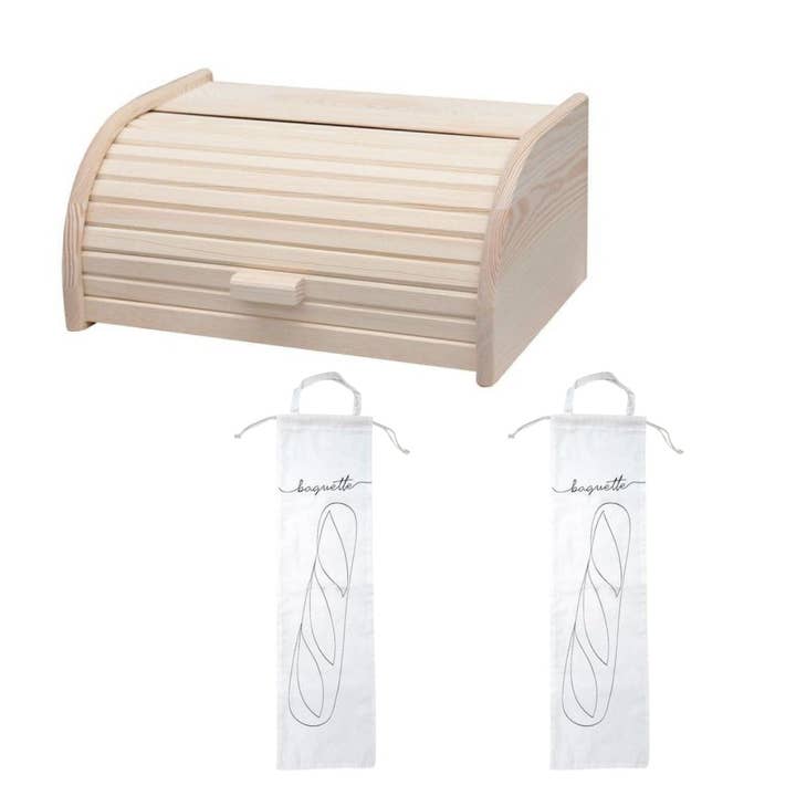 Zenker - Venta al por mayor Paneras - Juego de 3 utensilios para el pan con Panera de madera y 2 Bolsas de conservación de algodón Fackelmann Boissellerie