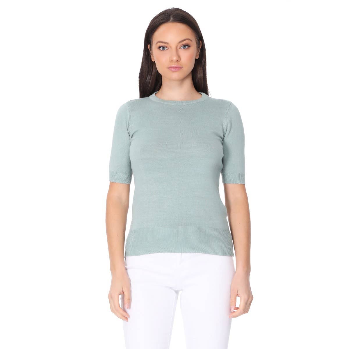 Mak – Engroshandel Strikket top - Dame – Halv-ærmet Crewneck Letvægts blød pullover Tee MK3664Y19