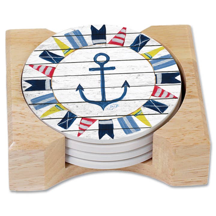 Conimar Promotions - Wholesale Coasters - Sea Life Circle Stone Coasters w/Wooden Coaster Holder 2