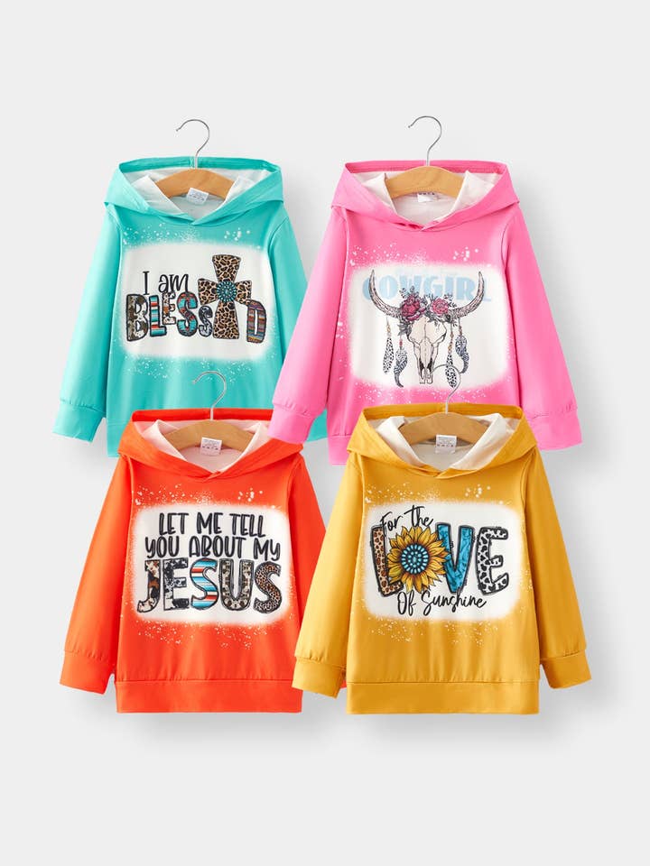 Brief Leopardenmuster Tierdruck vierteiliges Kapuzenmädchenoberteil für den Großhandel von Rylee Faith Designs