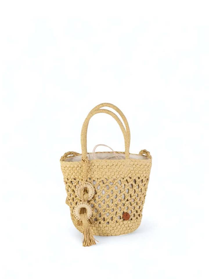 BOLSO CUBO FIBRA NATURAL, CIERRE SACO, COLOR CREMA (KB382260 para venta al por mayor de Kbas