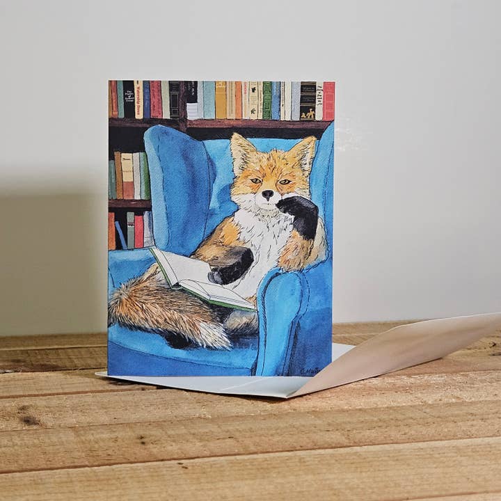Carte de vœux Renard Livresque pour la vente par Critterwit and Company
