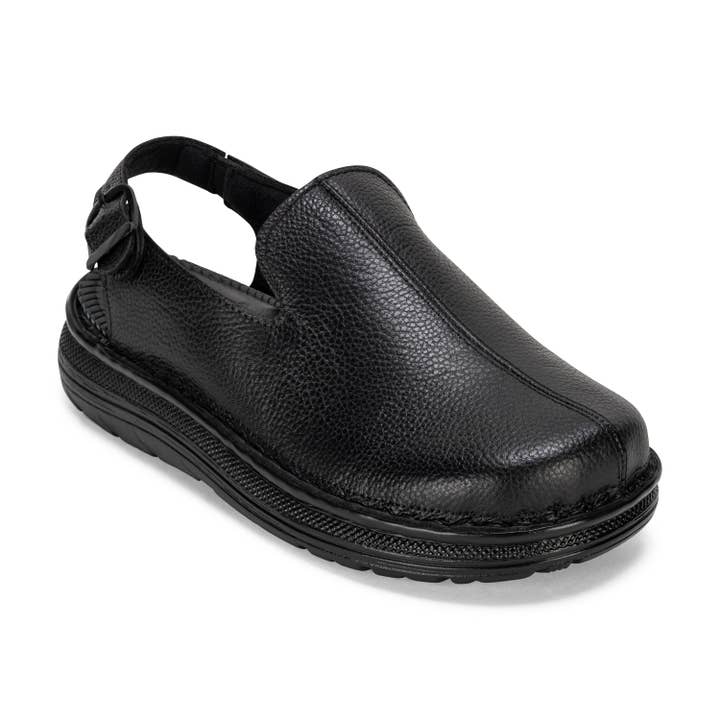 Ancre - Sabot en cuir à bride arrière | Noir pour la vente par Jerusalem Sandals