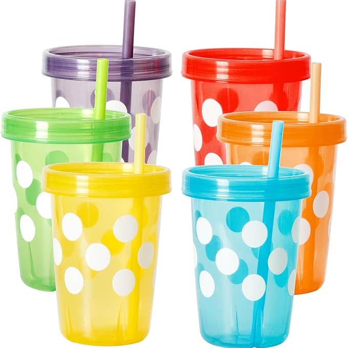 Youngever - Wholesale Drinking Glass/Cup - Kids & Baby - YoungeverPlastic Kids Cups with Lids and Straws(Polka)