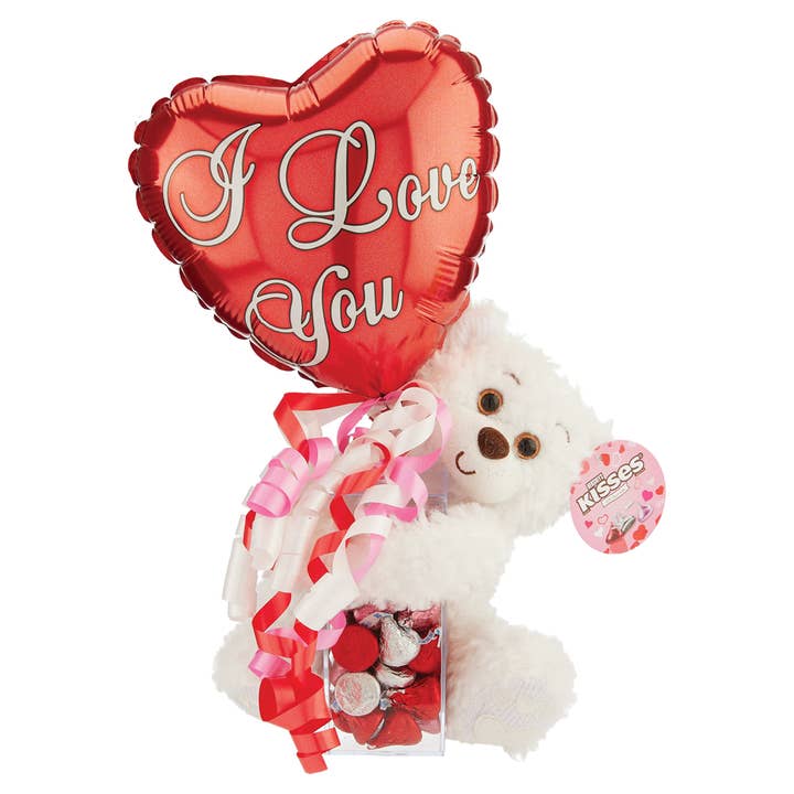 Valentine Kelliloons with Bear and Hershey's Kisses Box for wholesale by Kelli's