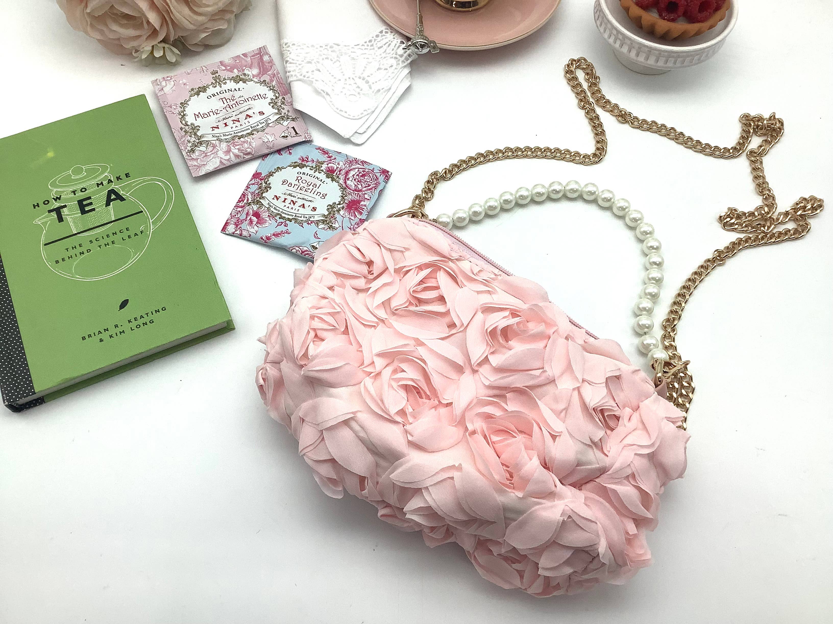 All Little Cute Things - Vente Pochette – femme - Sac à main Tea Party avec roses roses et perles, bandoulière3