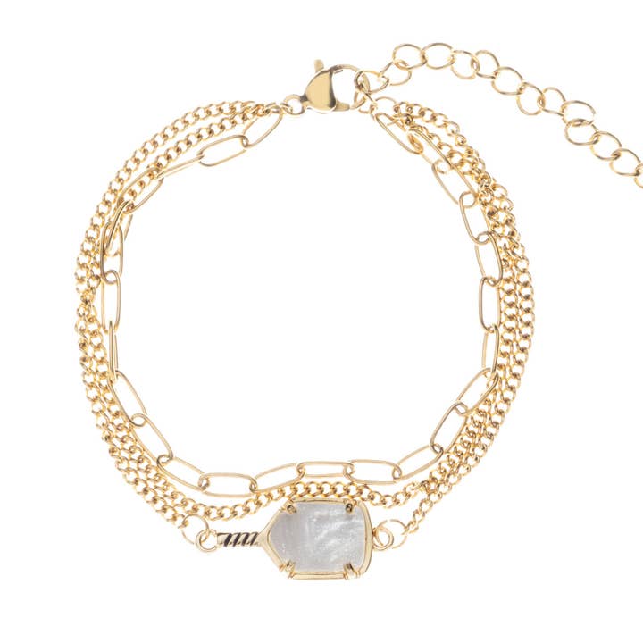 Born to Rally - Wholesale Charm/Dangle Bracelet - Pickleball Mother of Pearl Multi Strand Chain Bracelet - Pick Color