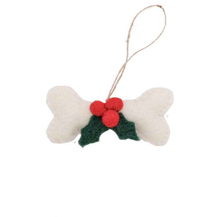 Adorno clásico de fieltro de lana con forma de hueso para perro Holly. para venta al por mayor de Global Groove Life