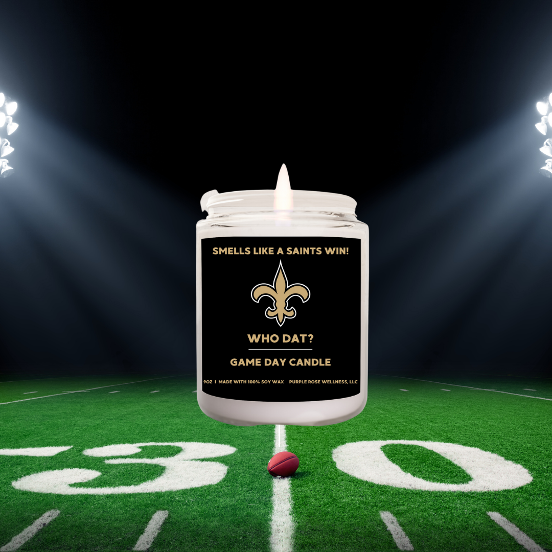 Purple Rose Wellness, LLC - Wholesale Jar/Filled Candle - New Orleans Saints Football Candle0