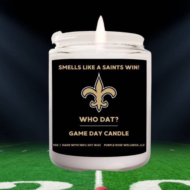 Purple Rose Wellness, LLC - Wholesale Jar/Filled Candle - New Orleans Saints Football Candle0