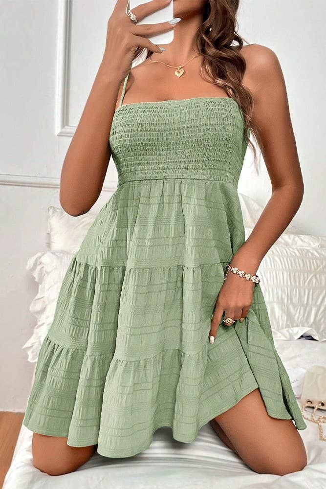 UNISHE - Vente Robe – femme - Robe cami smockée texturée unie printemps-été AXR08322