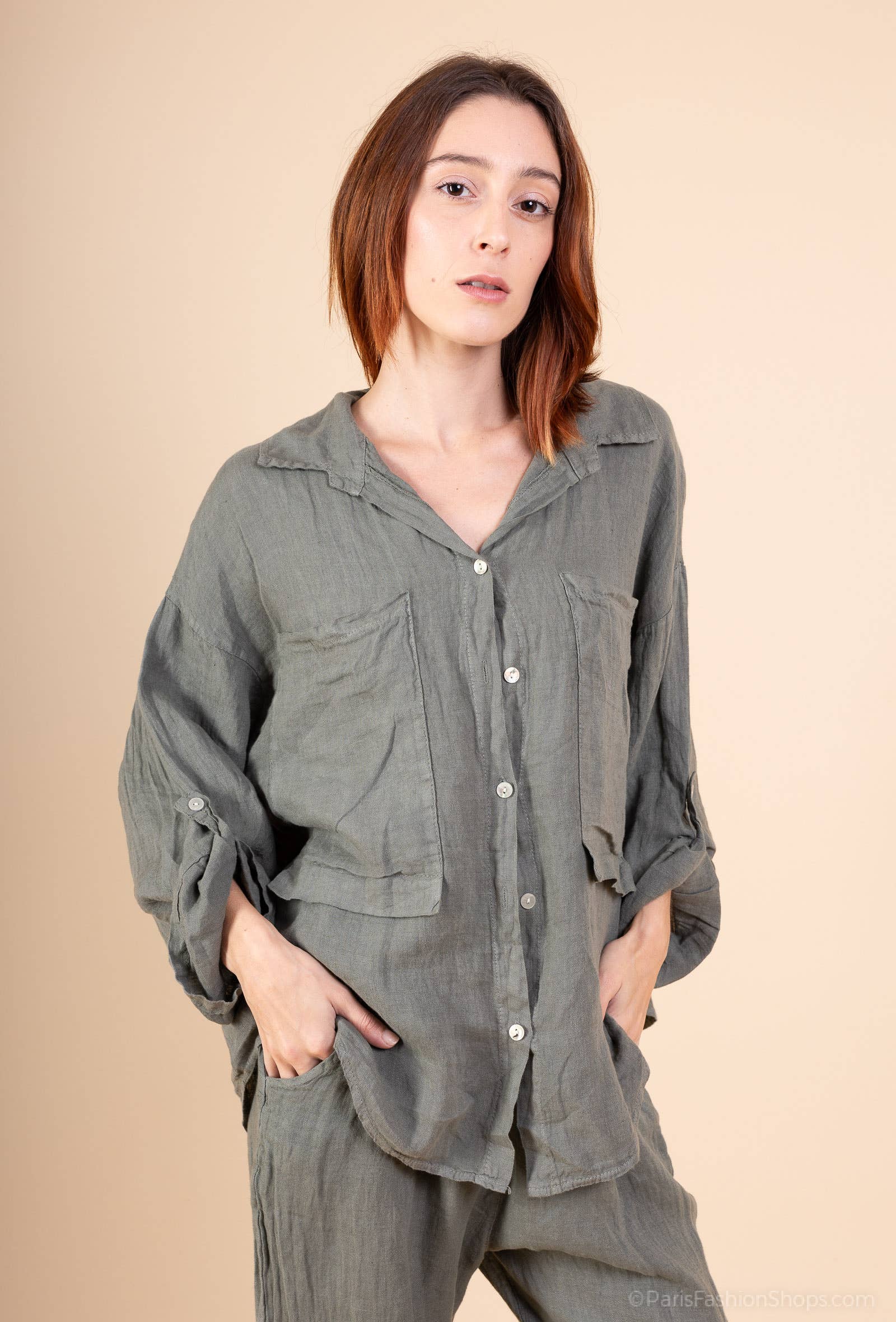 Shyloh - Wholesale Shirt - Women's - Linen shirt with 2 large pockets 158121