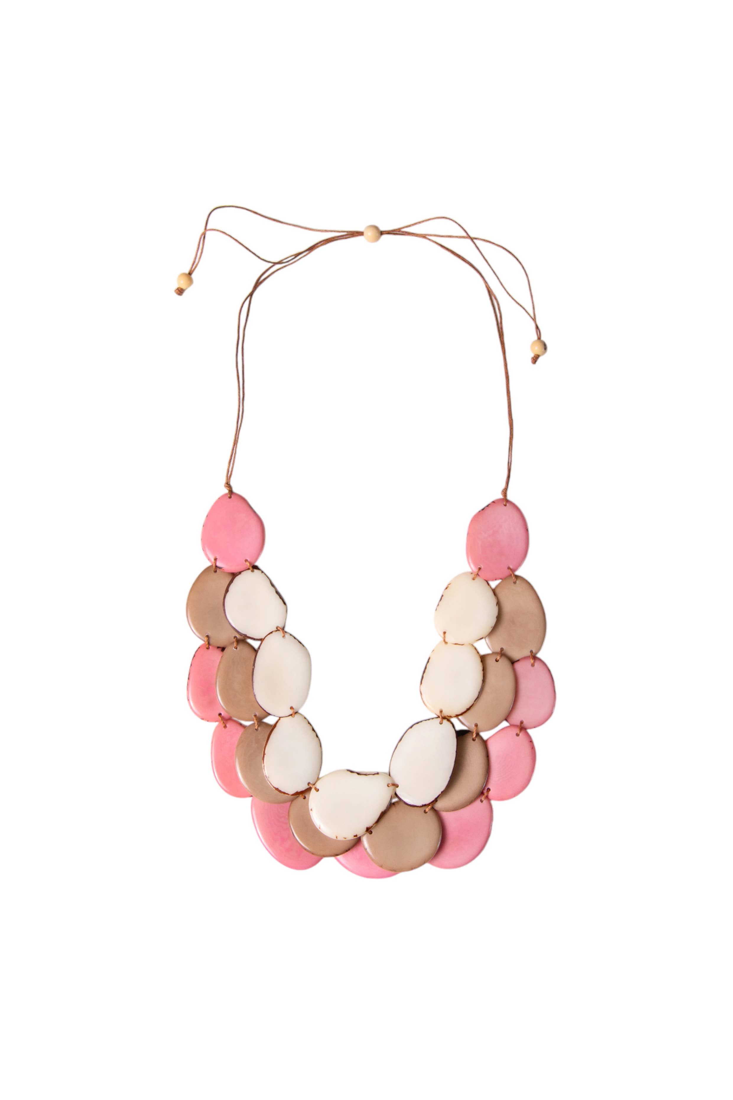 Organic Tagua Jewelry - Vente Collier de perles - Collier Amigas avec tranches plates de tagua superposées39