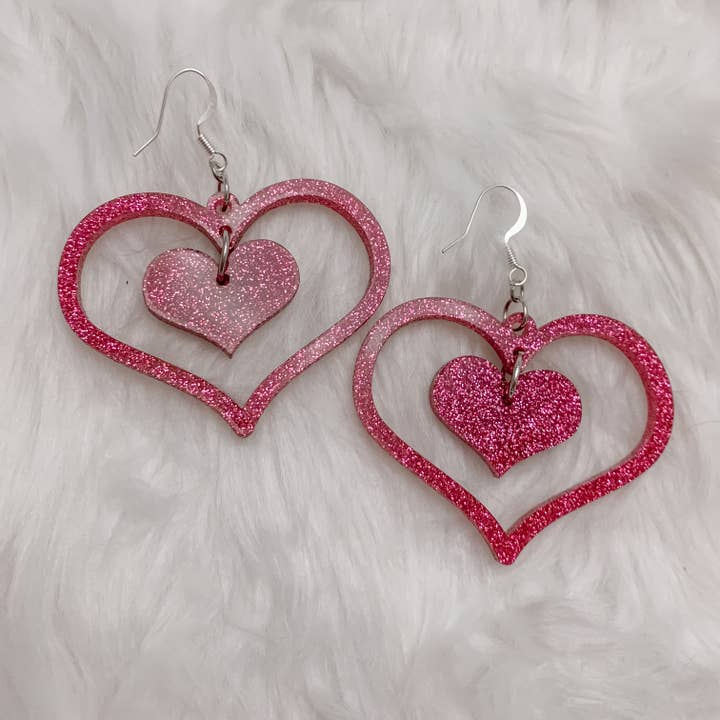Valentine Hjerte i Hjertet i Pink Glitter for engroshandel hos Anna & Arlie Handcrafted Originals