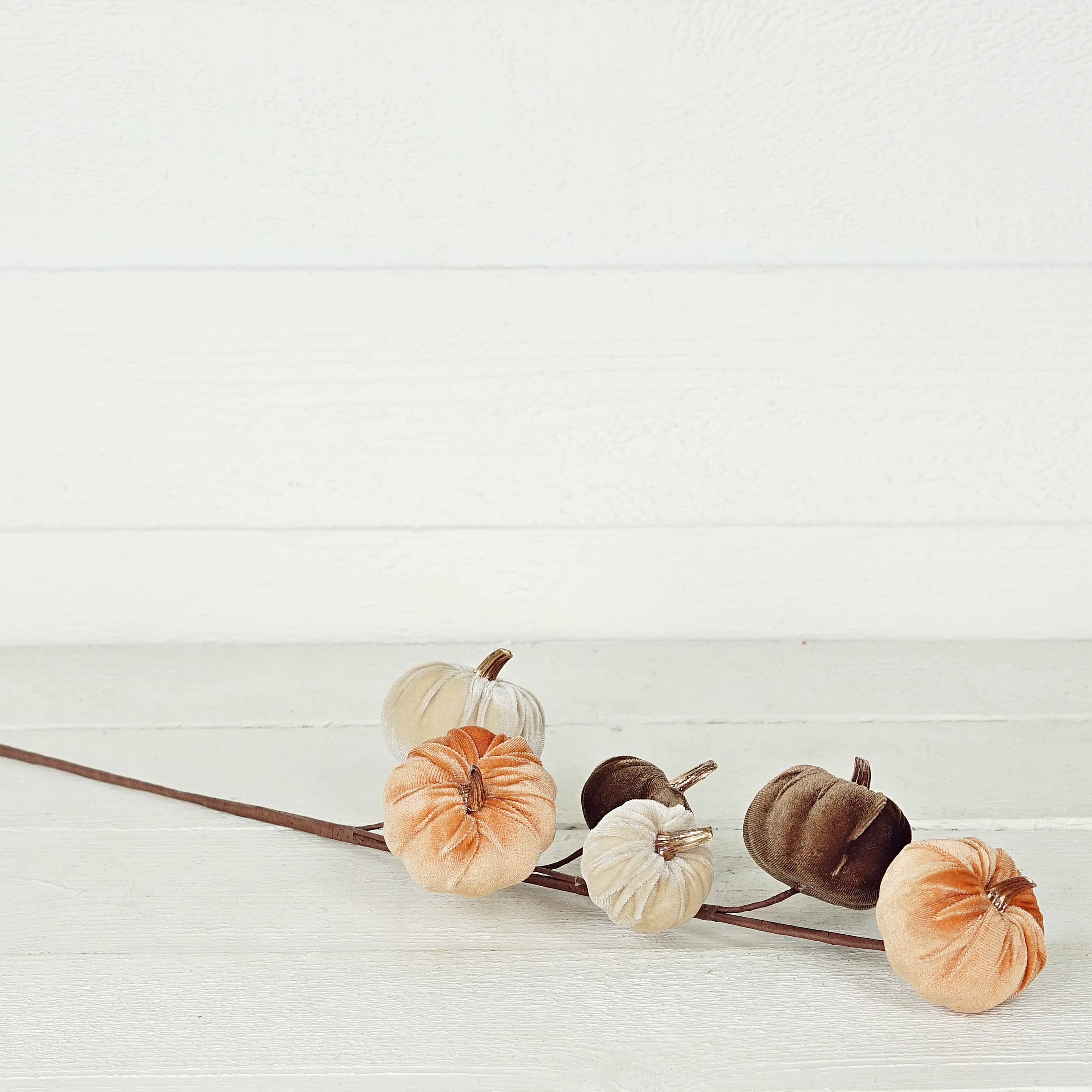 Impressive Enterprises, Inc. - Wholesale Artificial Flowers - 31330-22in Branch-Velvet gold stem pumpkins-Mix2