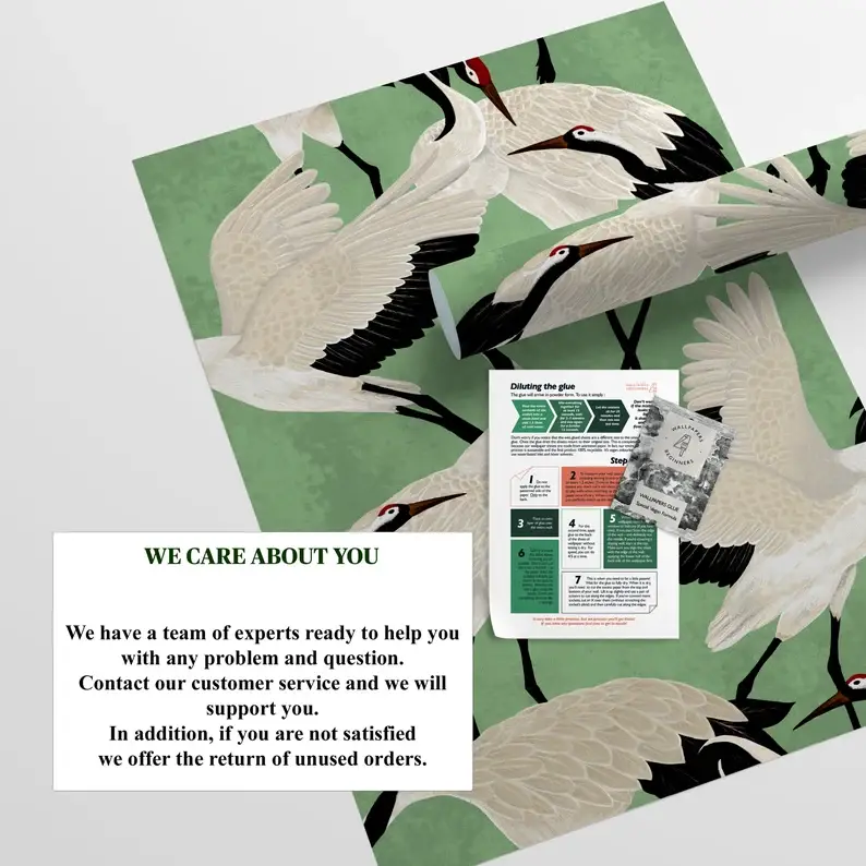 Wallpapers4Beginners - Vente Papier peint - Papier peint asiatique Héron vert, art mural vintage avec grues6