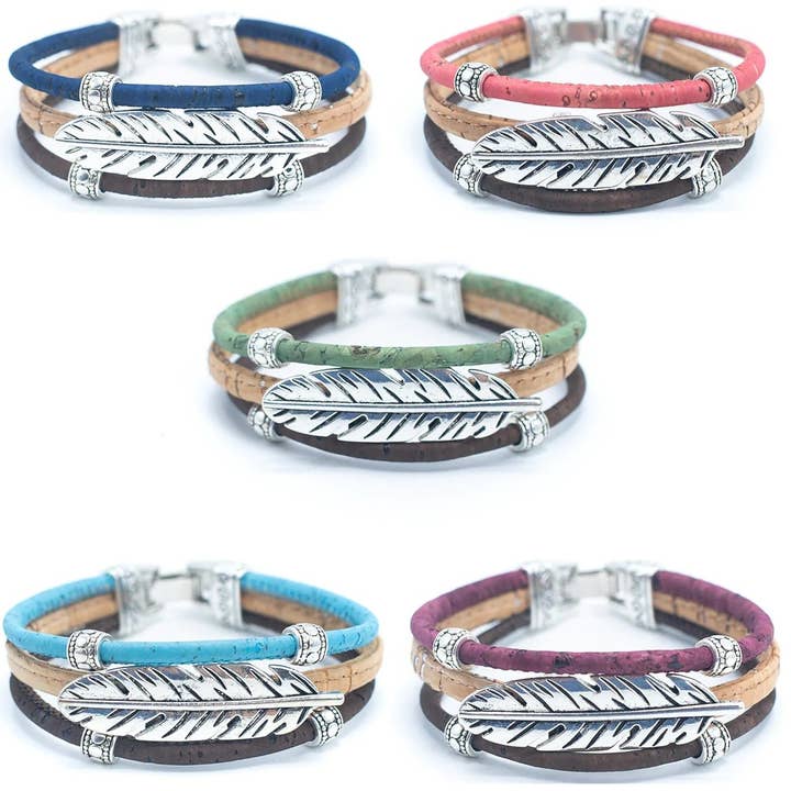 Wooden Element - Wholesale Beaded Bracelet - Madeira Cork Bracelet (Assorted Pack of 5)1